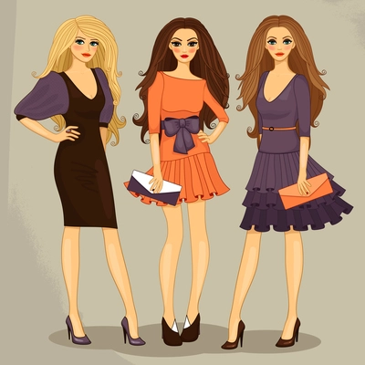 Sexy sweet fashion girls set vector illustration