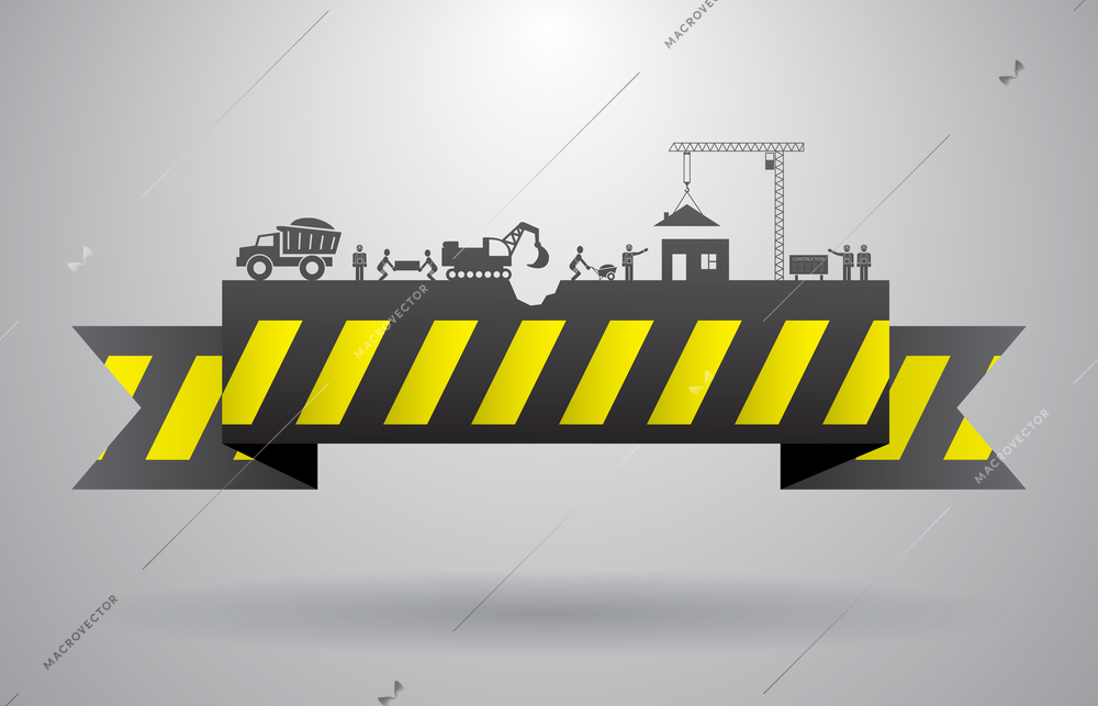 Yellow construction banner for infographics title or presentation vector illustration