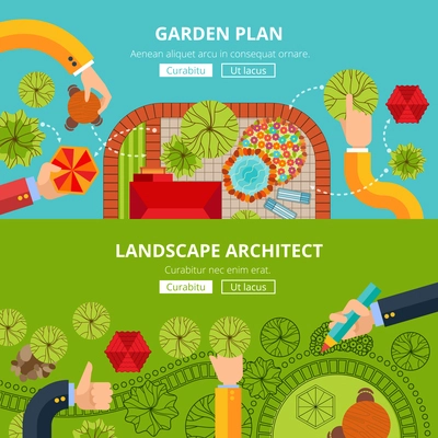 Online city garden creative design software tools professional landscape architect internet site homepage layout abstract vector illustration