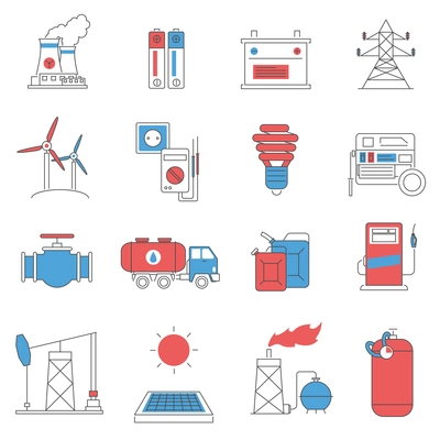 Oil extracting storage and fuel distribution power and energy systems pictograms collection line abstract isolated vector illustration