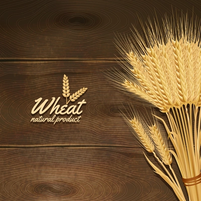 Golden wheat ears bunch on wooden table background vector illustration