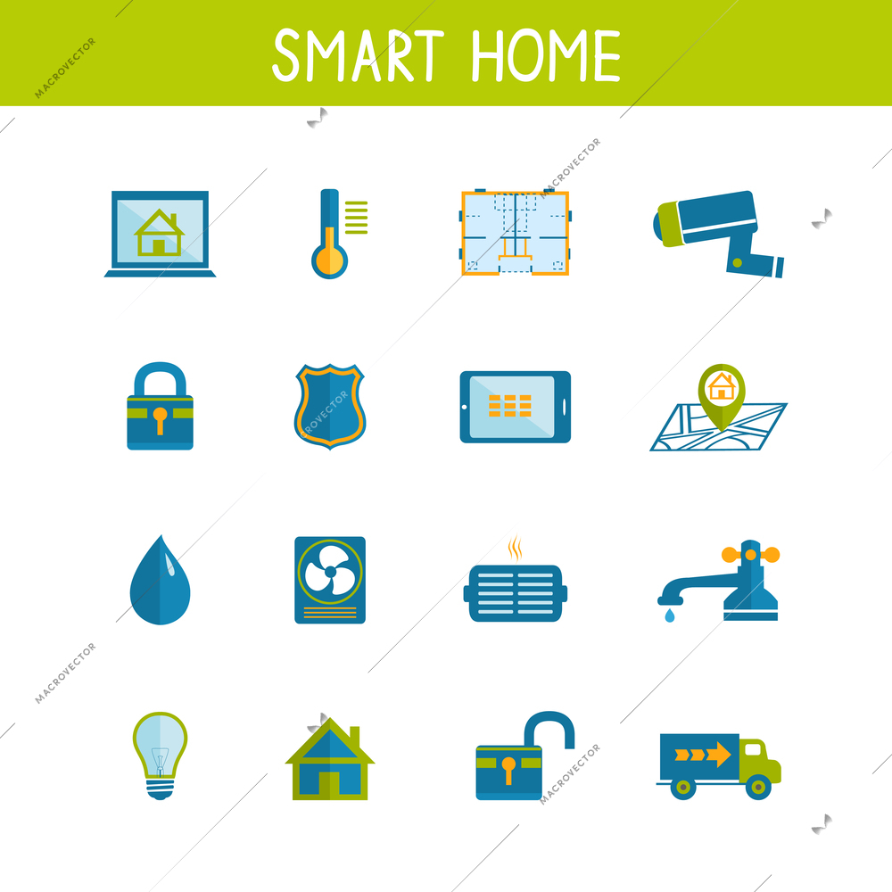 Smart home automation technology icons set of utilities safety energy efficiency and power saving isolated vector illustration