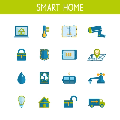 Smart home automation technology icons set of utilities safety energy efficiency and power saving isolated vector illustration