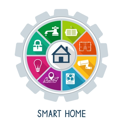 Smart home automation technology concept utilities safety security power and temperature control icons vector illustration