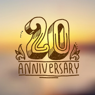 Anniversary celebration ceremony congratulations 20 sign hand drawn decorative card vector illustration