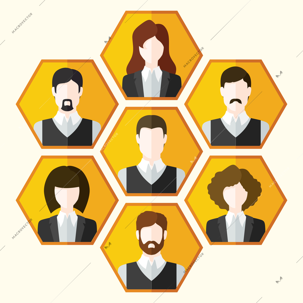 Avatar icons set of male and female characters with blank faces vector illustration