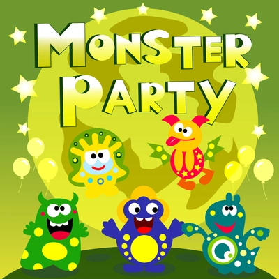 Cute cartoon monsters party poster vector illustration