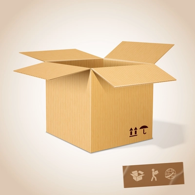 Open realistic cardboard paper box vector illustration