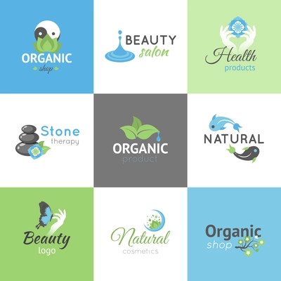 Beauty salon and organic products shop design logos set isolated vector illustration