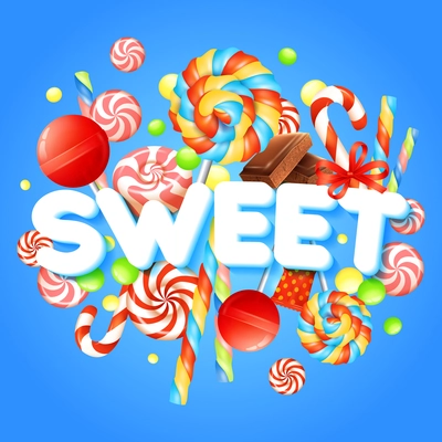 Sweets concept with multicolored candies and chocolate realistic vector illustration