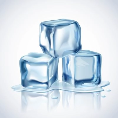 Realistic blue ice cubes with water drops on white background vector illustration