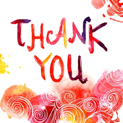 Watercolor hand drawn thank you lettering on abstract swirl background vector illustration