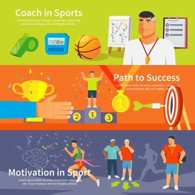 Coaching horizontal banner set with coaching elements isolated vector illustration