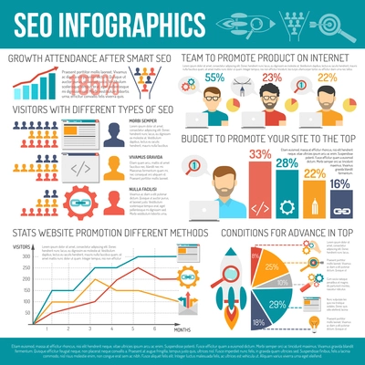 Web infographics set with seo charts and website design elements vector illustration