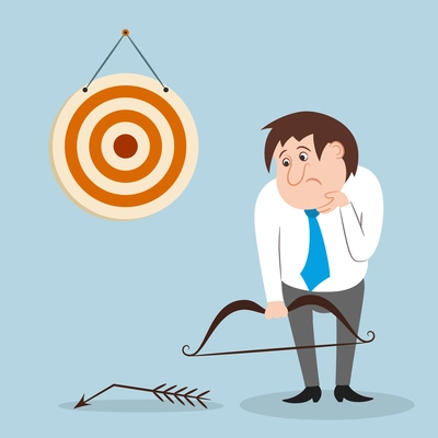 Businessman unhappy with broken arrow missed target or goal isolated vector illustration