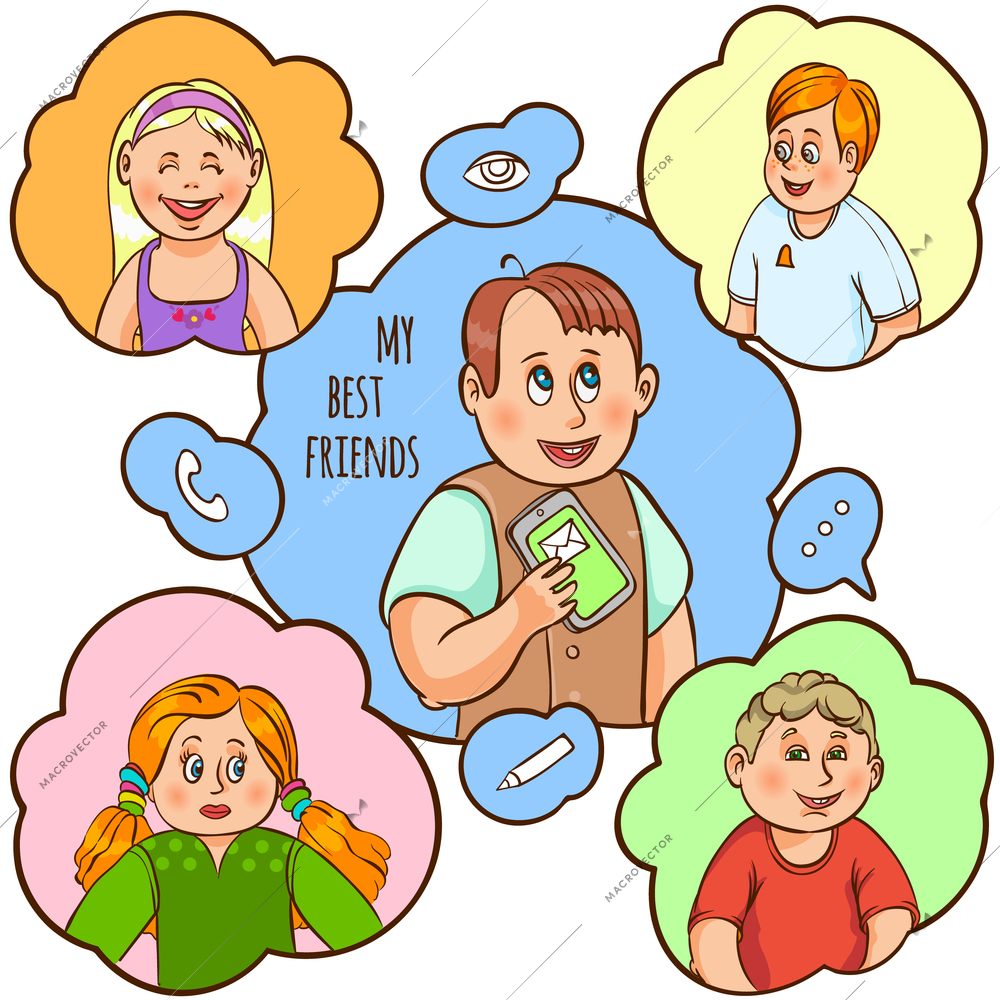 Child and their amity and communication with best friend text color cartoon concept vector illustration