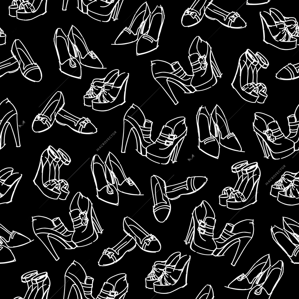 Seamless woman's modern shoes sketch pattern background vector illustration