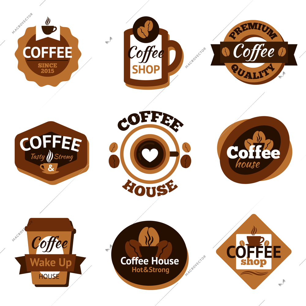 Premium quality hot coffee drink labels set isolated vector illustration