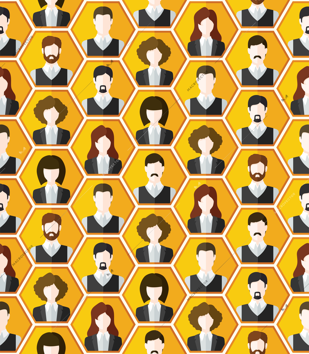 Seamless avatar characters pattern background wall of human faces vector illustration