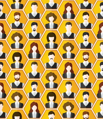 Seamless avatar characters pattern background wall of human faces vector illustration