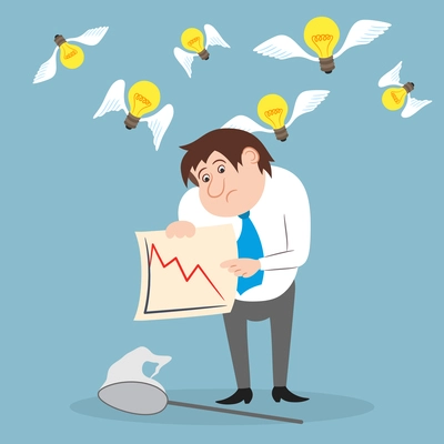 Businessman unhappy with stock trading graph and empty net isolated vector illustration