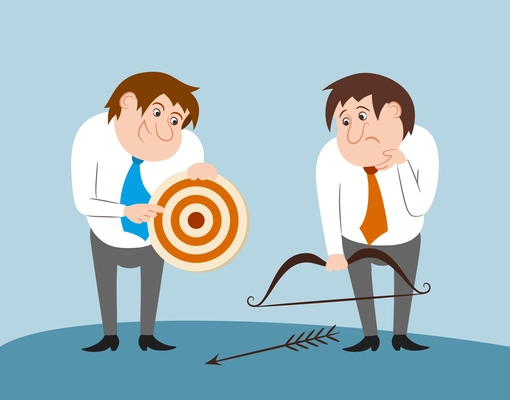 Business people with bow arrow and target goal isolated vector illustration
