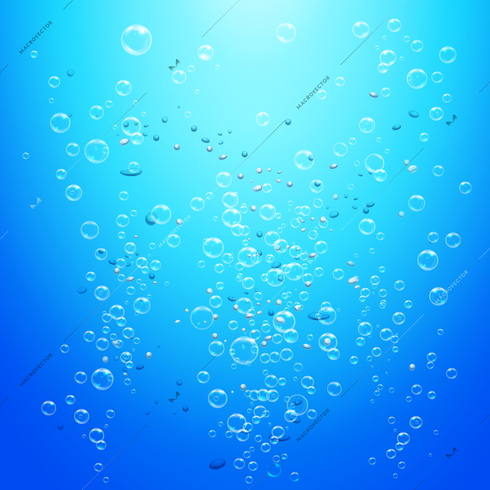 Realistic pure transparent water bubbles on blue background vector illustration