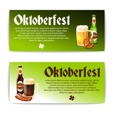 Beer banner horizontal set with realistic glass bottles and snacks isolated vector illustration