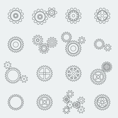 Cogs wheels and gears pictograms set for website design isolated vector illustration