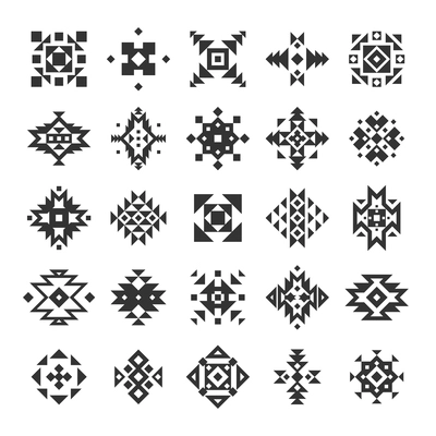 Ethnic or tribal style black and white geometry flat elements set isolated vector illustration