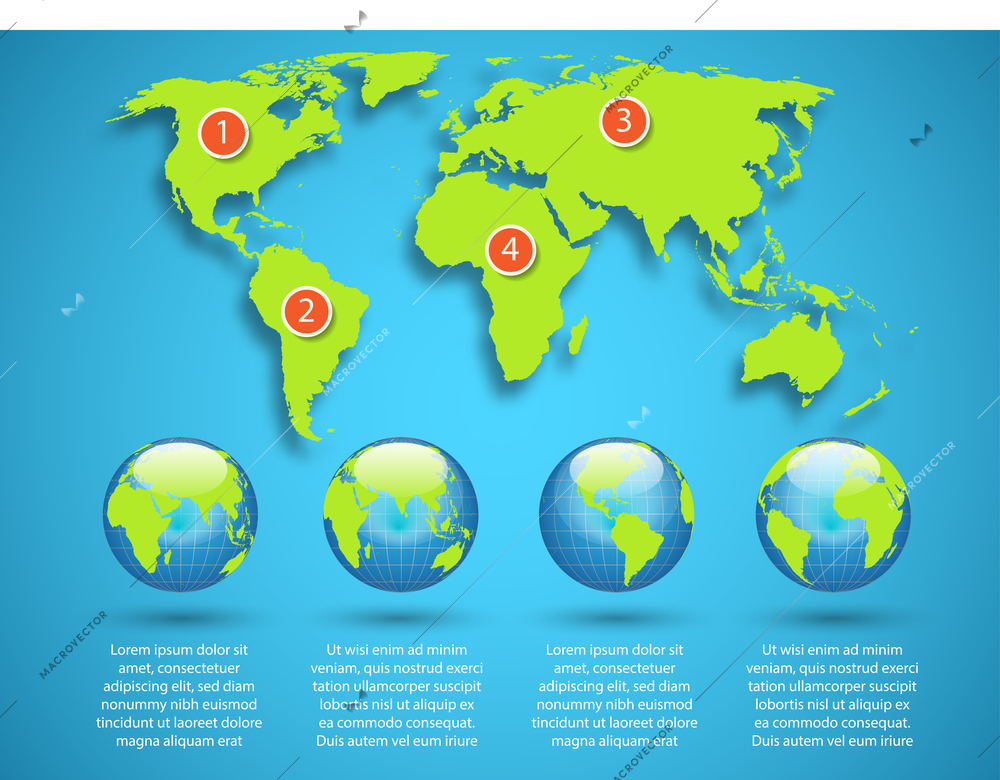 World map with globe infographic template vector illustration