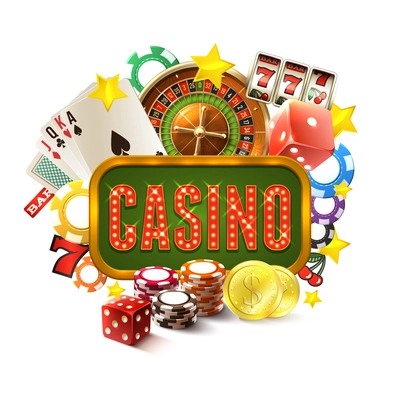 Casino frame with realistic gambling and game of fortune icons set vector illustration