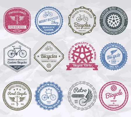 Cycling shop premium quality emblems stamps set isolated vector illustration