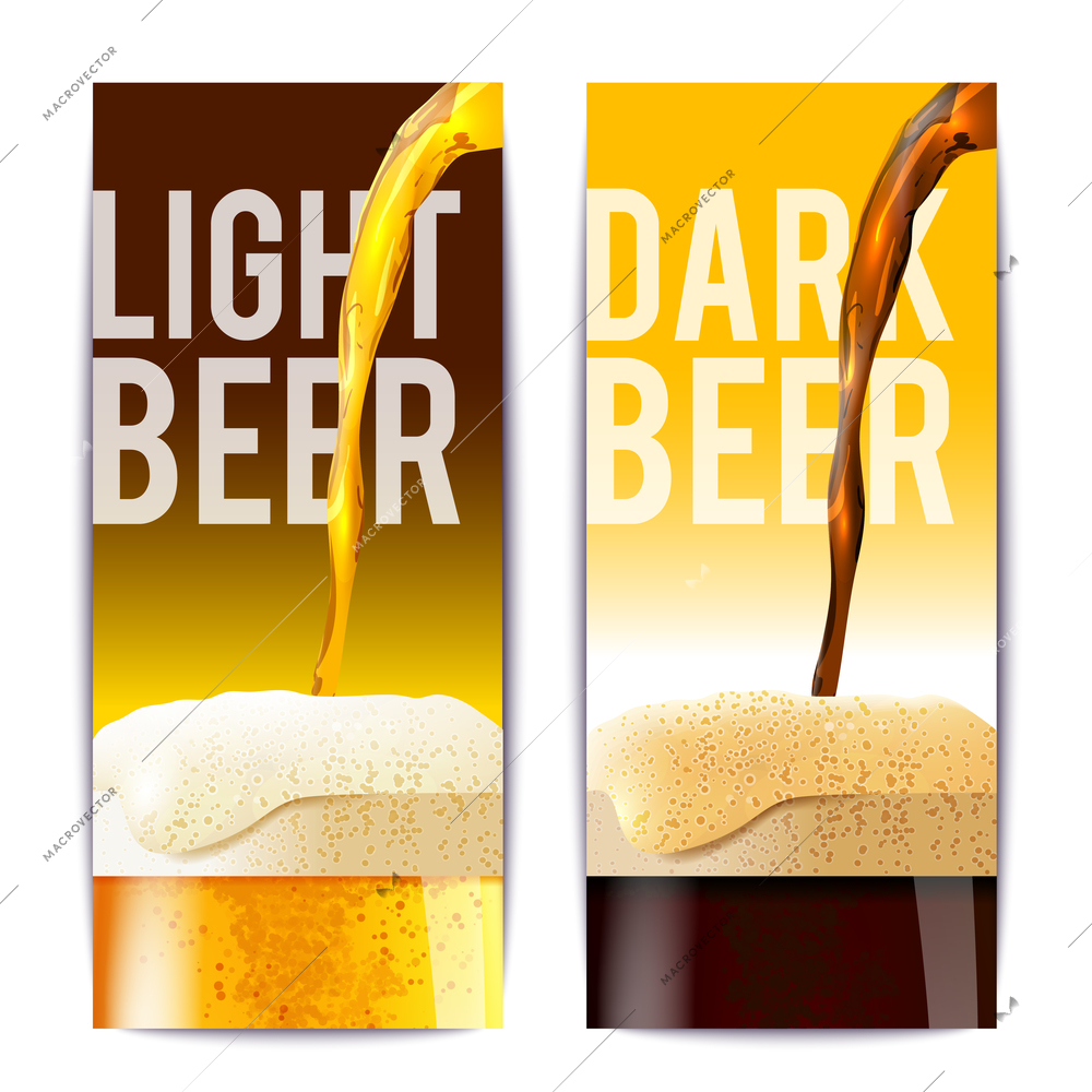 Beer banner vertical set with full realistic glasses isolated vector illustration