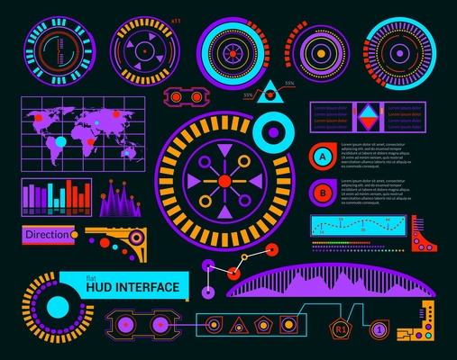 Hud interface modern interface template on black background vector illustration