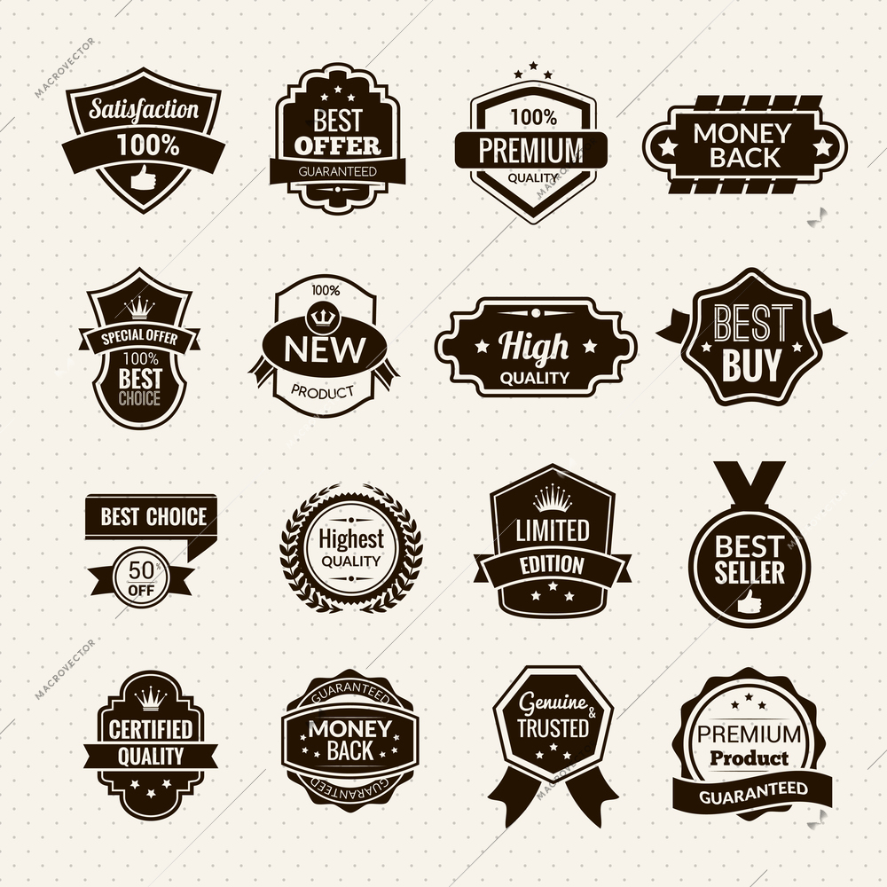 Luxury and premium quality goods labels black set isolated vector illustration