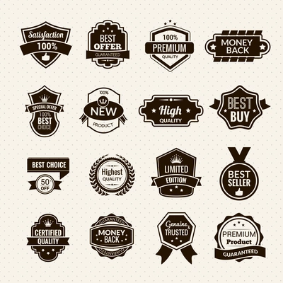 Luxury and premium quality goods labels black set isolated vector illustration