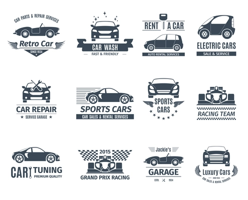 Car and auto service logo set black isolated vector illustration