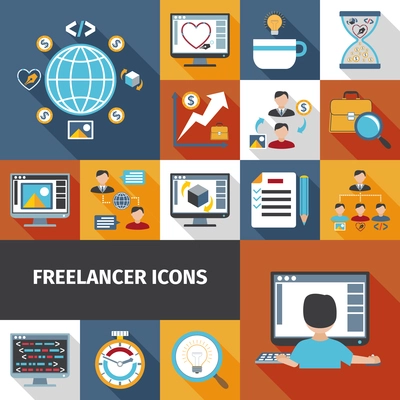 Freelancer work and remote office icons set isolated vector illustration