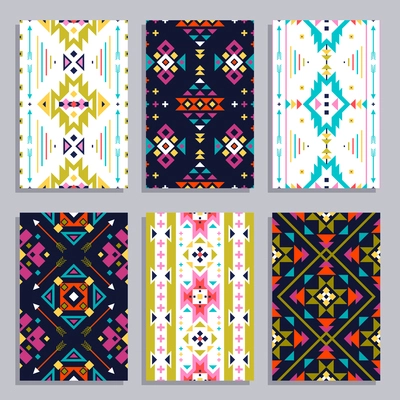 Ethnic geometric vertical banner set with seamless tribal patterns isolated vector illustration