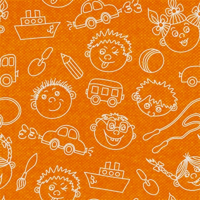 Seamless kids faces and toys pattern background vector illustration