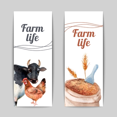 Domestic animals breeding and crops harvesting farming production 2 vertical flat banners set abstract isolated vector illustration