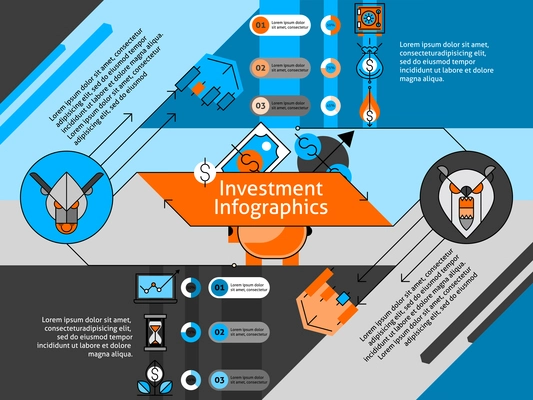 Investment line infographic set with stock symbols and numbers flat vector  illustration