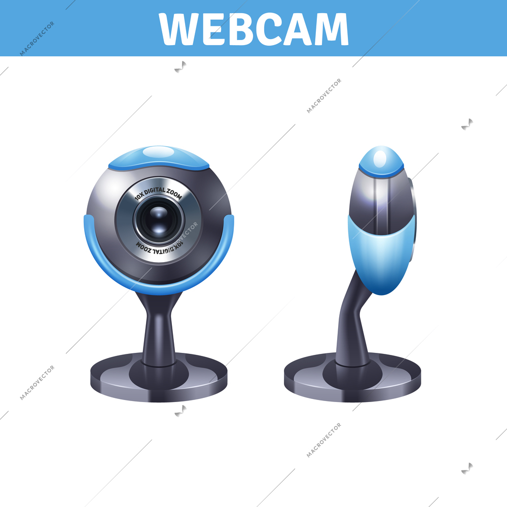 Webcam realistic design with front and side views isolated vector illustration