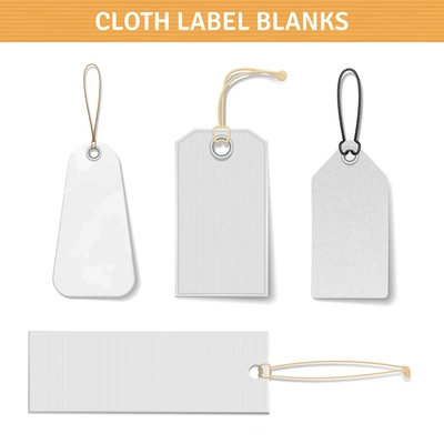 Clothes label blank white realistic tags set with title isolated vector illustration