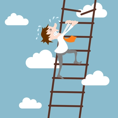 Abstract businessman character on ladder career development path concept vector illustration