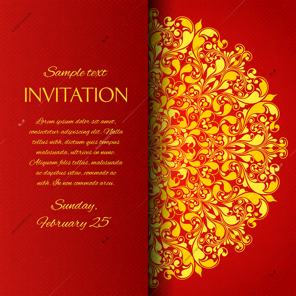 Red ornamental invitation card with floral pattern design element vector illustration
