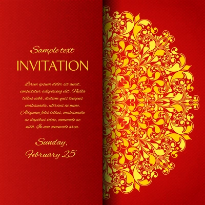 Red ornamental invitation card with floral pattern design element vector illustration