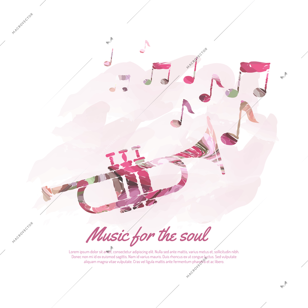 Music concept with trumpet and musical notes set vector illustration