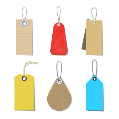 Colored and bright labels and tags realistic icons  set for clothes isolated vector illustration